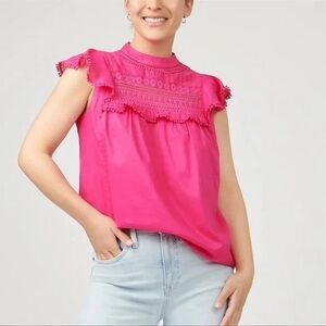 J Crew Hot Pink Flutter Sleeve blouse size S